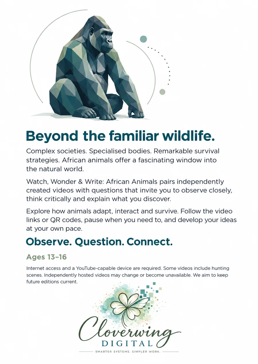 Back cover of African Animals Workbook, Ages 13–16