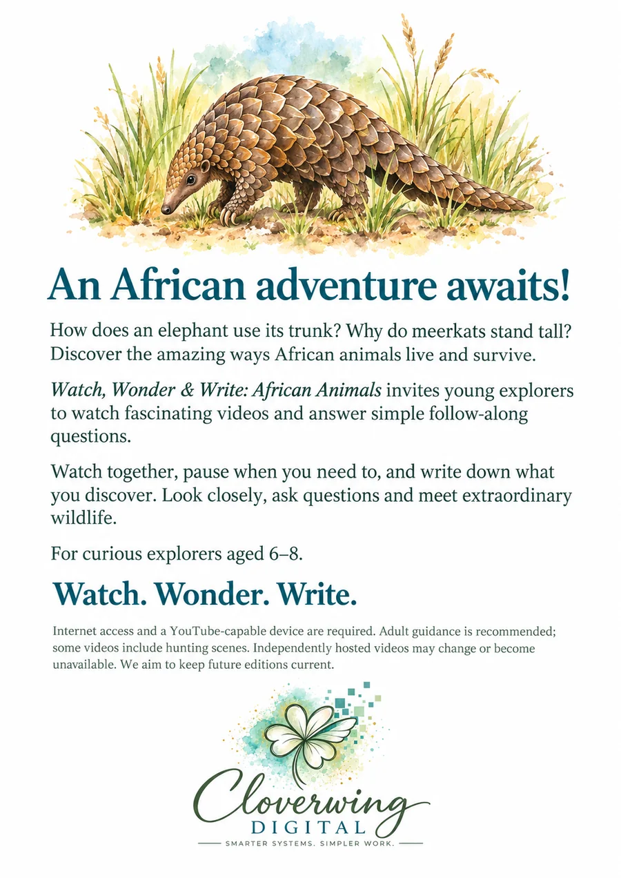 Back cover of African Animals Workbook, Ages 6–8