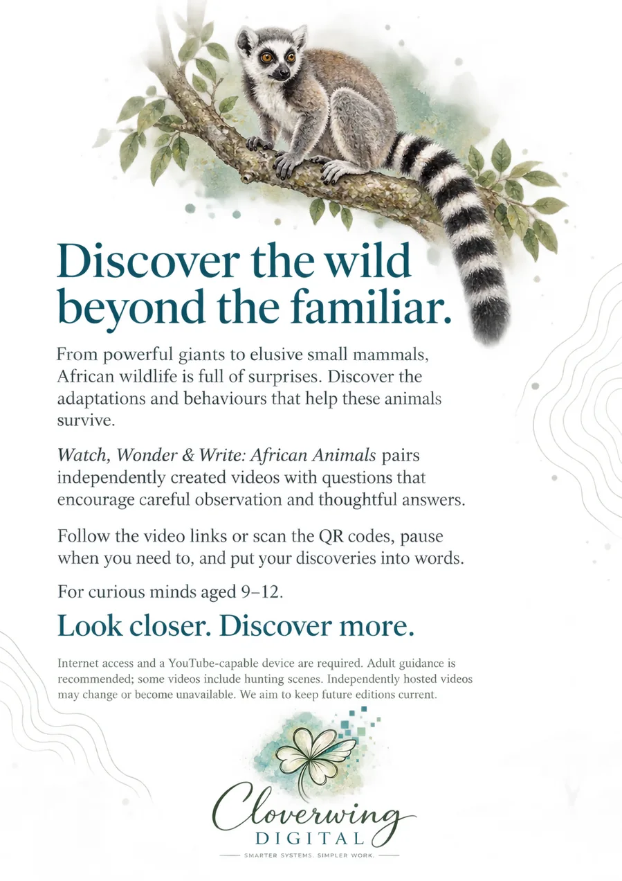 Back cover of African Animals Workbook, Ages 9–12