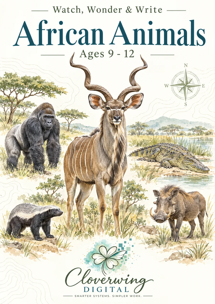 Front cover of African Animals Workbook, Ages 9–12