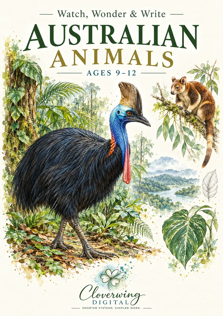 Front cover of Australian Animals Workbook, Ages 9–12