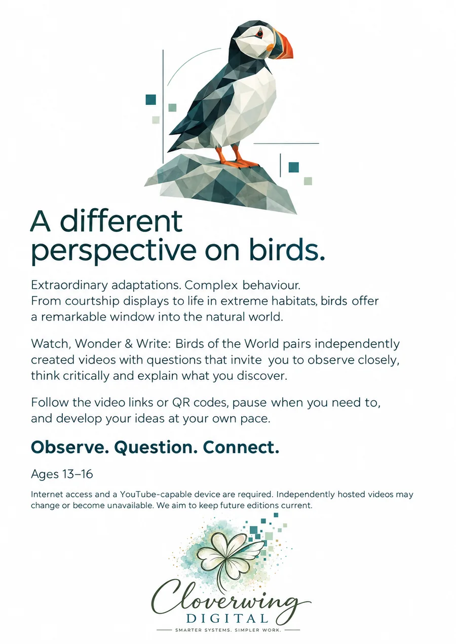 Back cover of Birds of the World Workbook, Ages 13–16