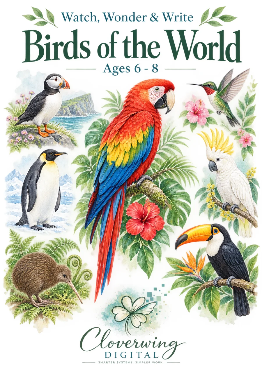Front cover of Birds of the World Workbook, Ages 6 to 16
