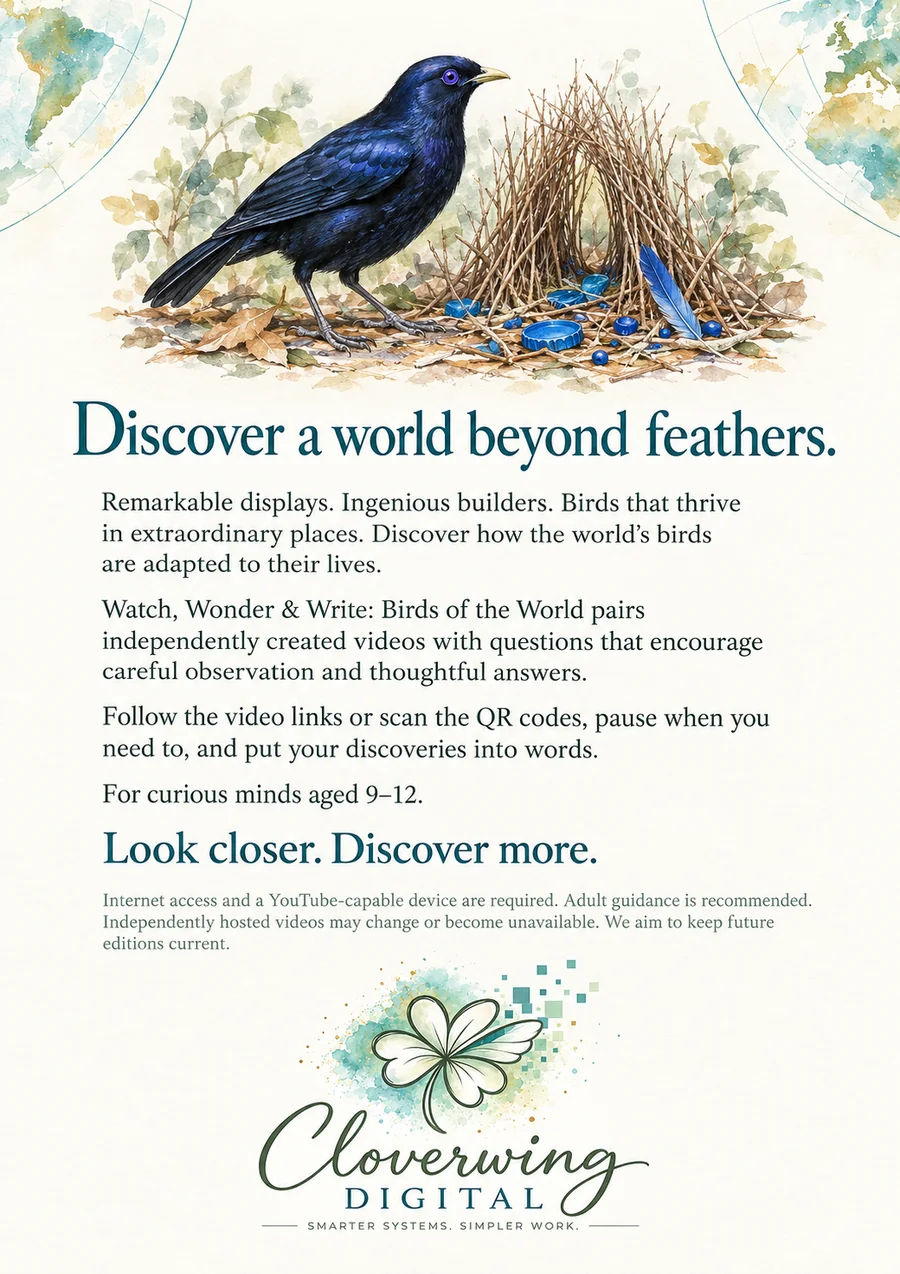 Back cover of Birds of the World Workbook, Ages 9–12