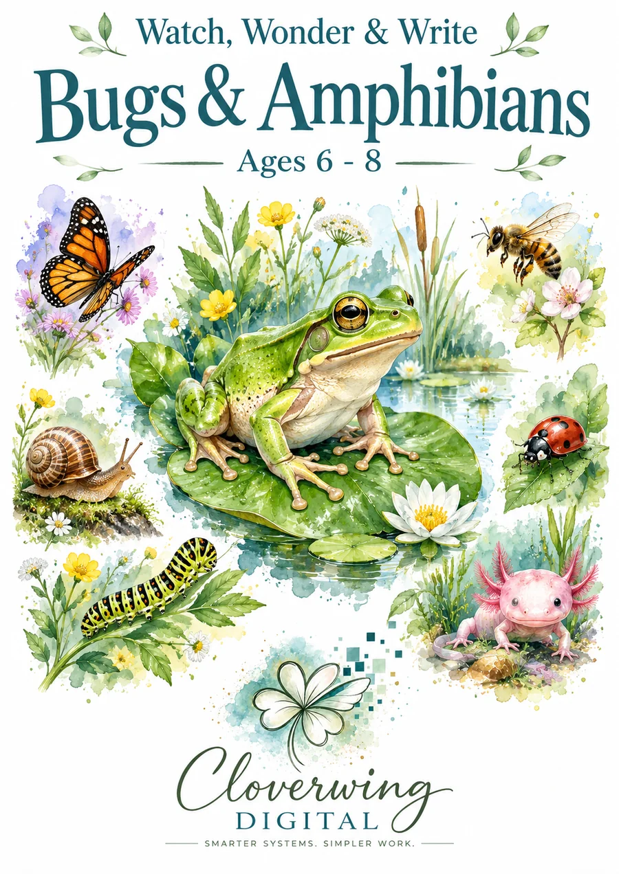 Front cover of Bugs & Amphibians Workbook, Ages 6 to 16