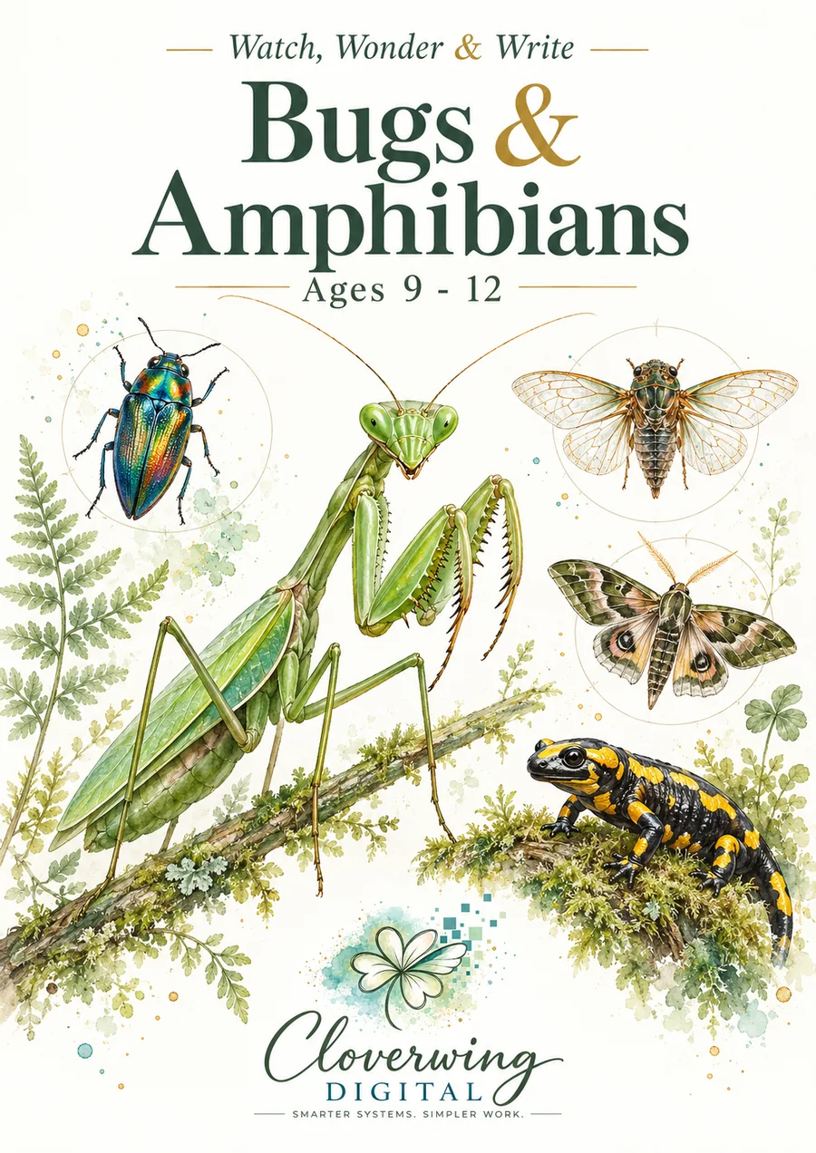 Front cover of Bugs & Amphibians Workbook, Ages 9–12