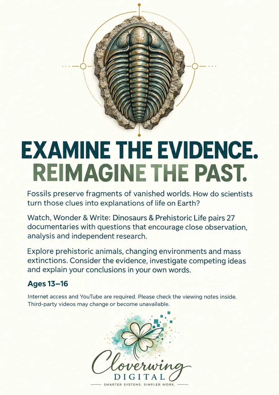 Back cover of Dinosaurs & Prehistoric Life Workbook, Ages 13–16
