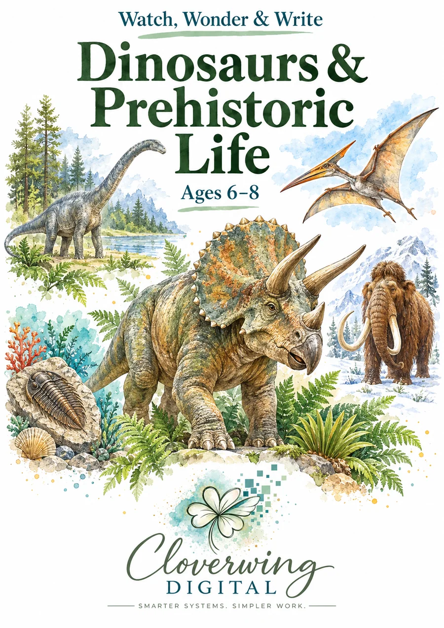 Front cover of Dinosaurs & Prehistoric Life Workbook, Ages 6 to 16