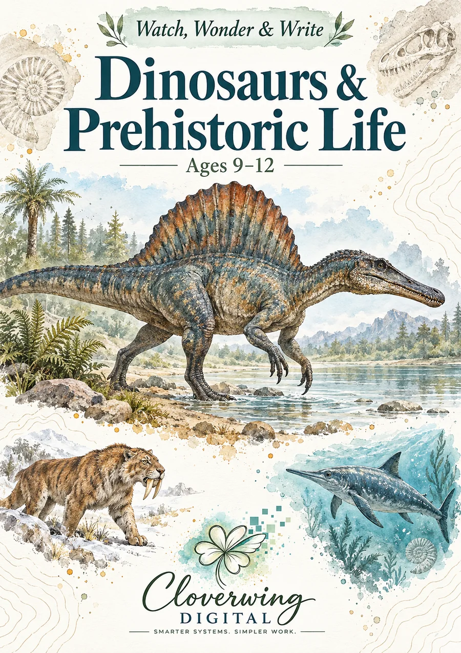Front cover of Dinosaurs & Prehistoric Life Workbook, Ages 9–12