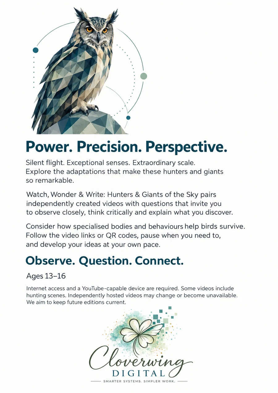 Back cover of Hunters & Giants of the Sky Workbook, Ages 13–16