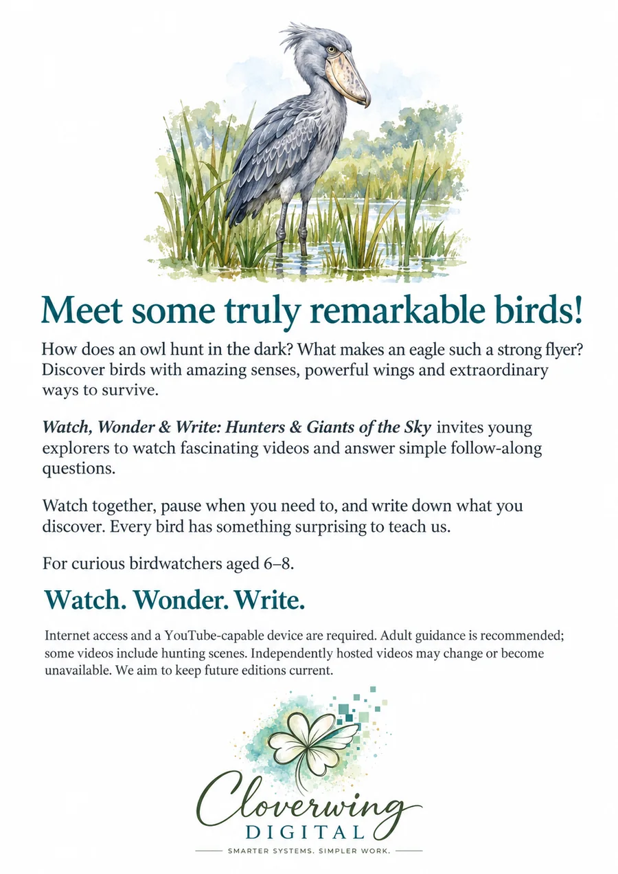 Back cover of Hunters & Giants of the Sky Workbook, Ages 6–8