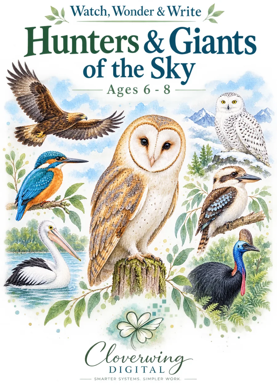 Front cover of Hunters & Giants of the Sky Workbook, Ages 6 to 16