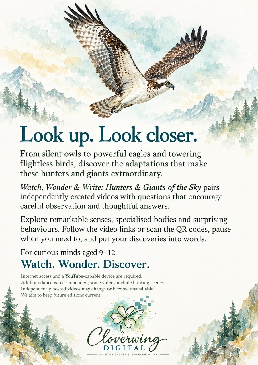 Back cover of Hunters & Giants of the Sky Workbook, Ages 9–12