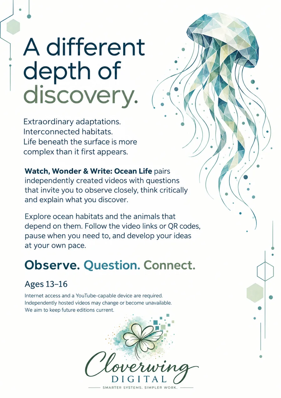 Back cover of Ocean Life Workbook, Ages 13–16
