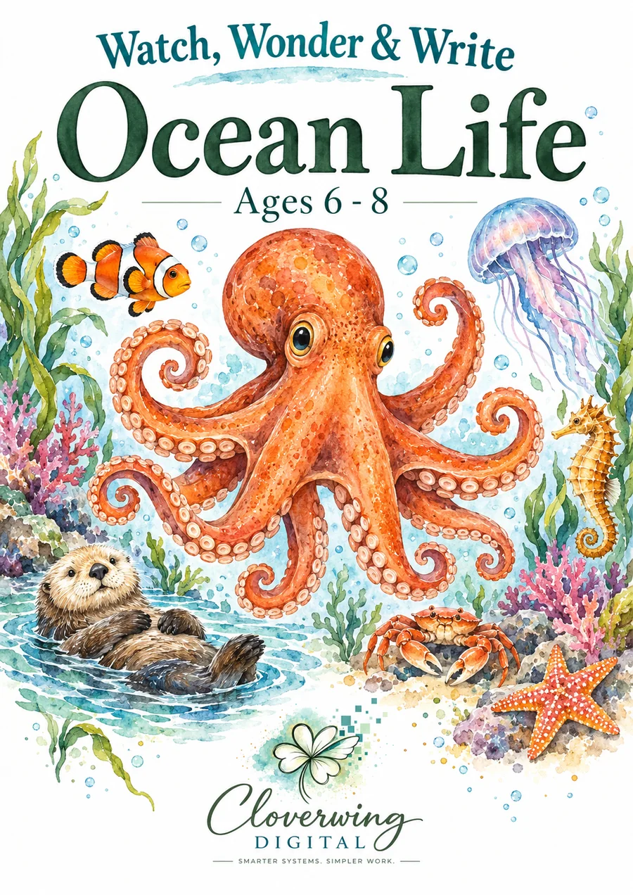 Front cover of Ocean Life Workbook, Ages 6 to 16