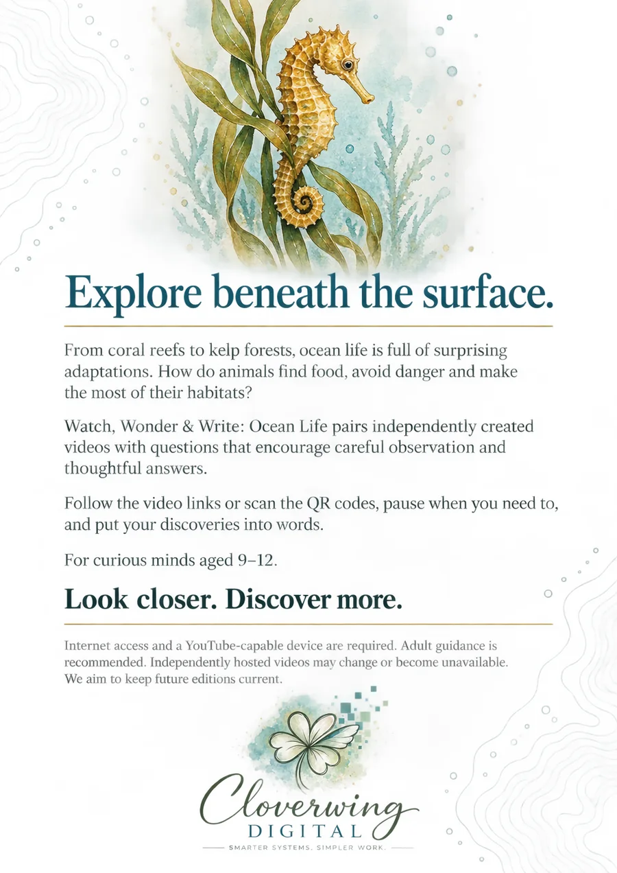Back cover of Ocean Life Workbook, Ages 9–12