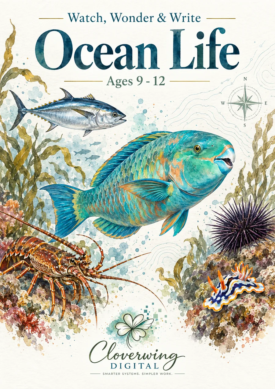 Front cover of Ocean Life Workbook, Ages 9–12