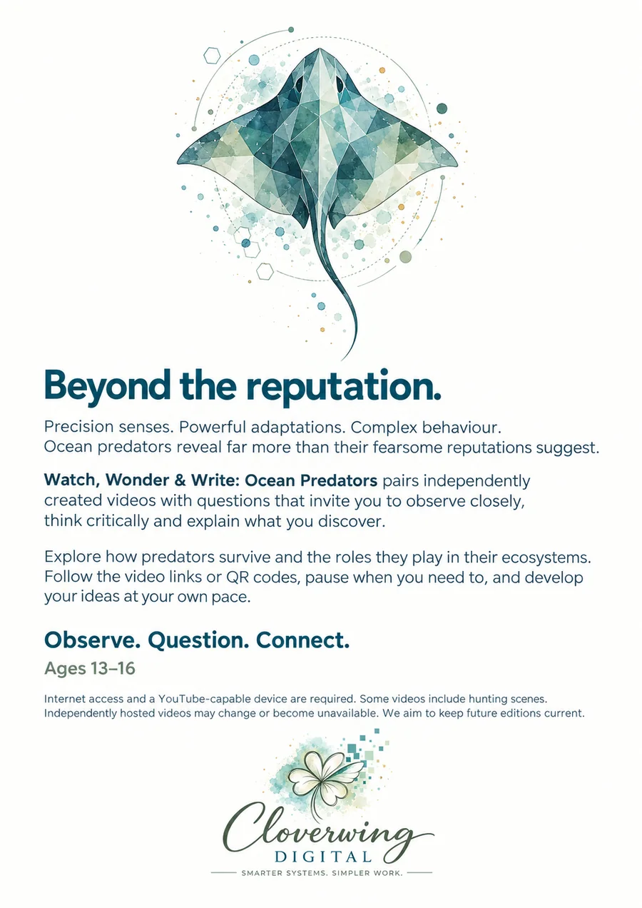 Back cover of Ocean Predators Workbook, Ages 13–16