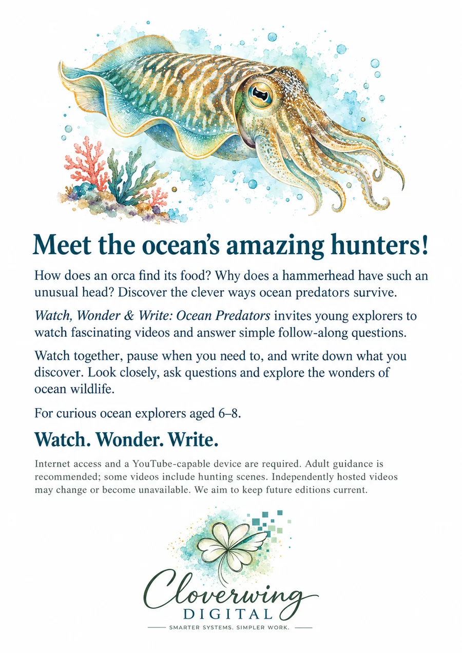 Back cover of Ocean Predators Workbook, Ages 6–8