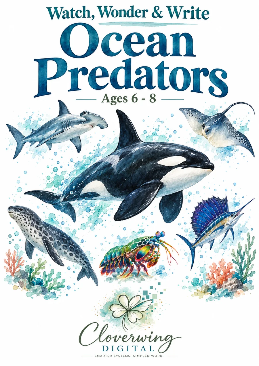 Front cover of Ocean Predators Workbook, Ages 6 to 16