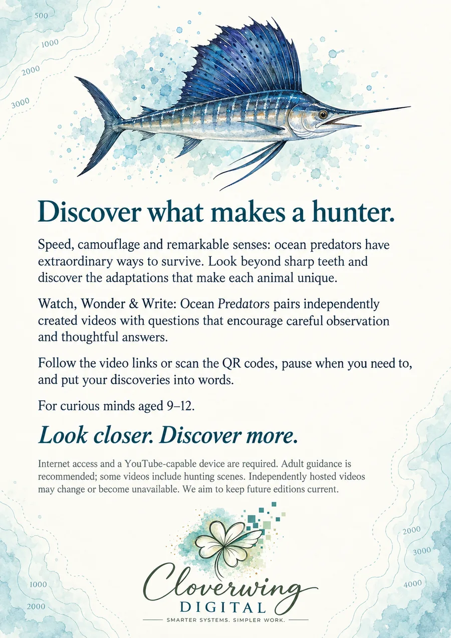 Back cover of Ocean Predators Workbook, Ages 9–12