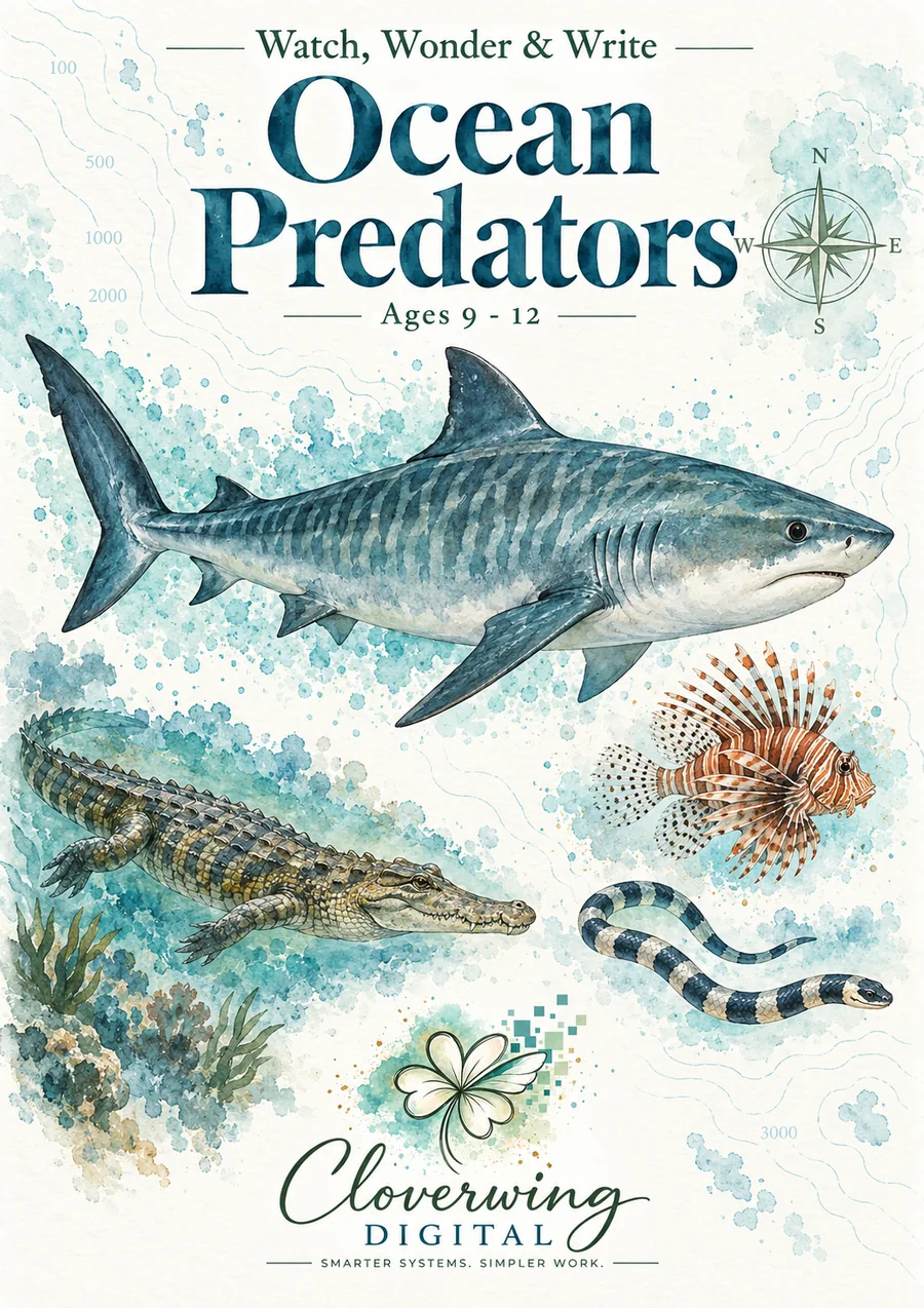 Front cover of Ocean Predators Workbook, Ages 9–12