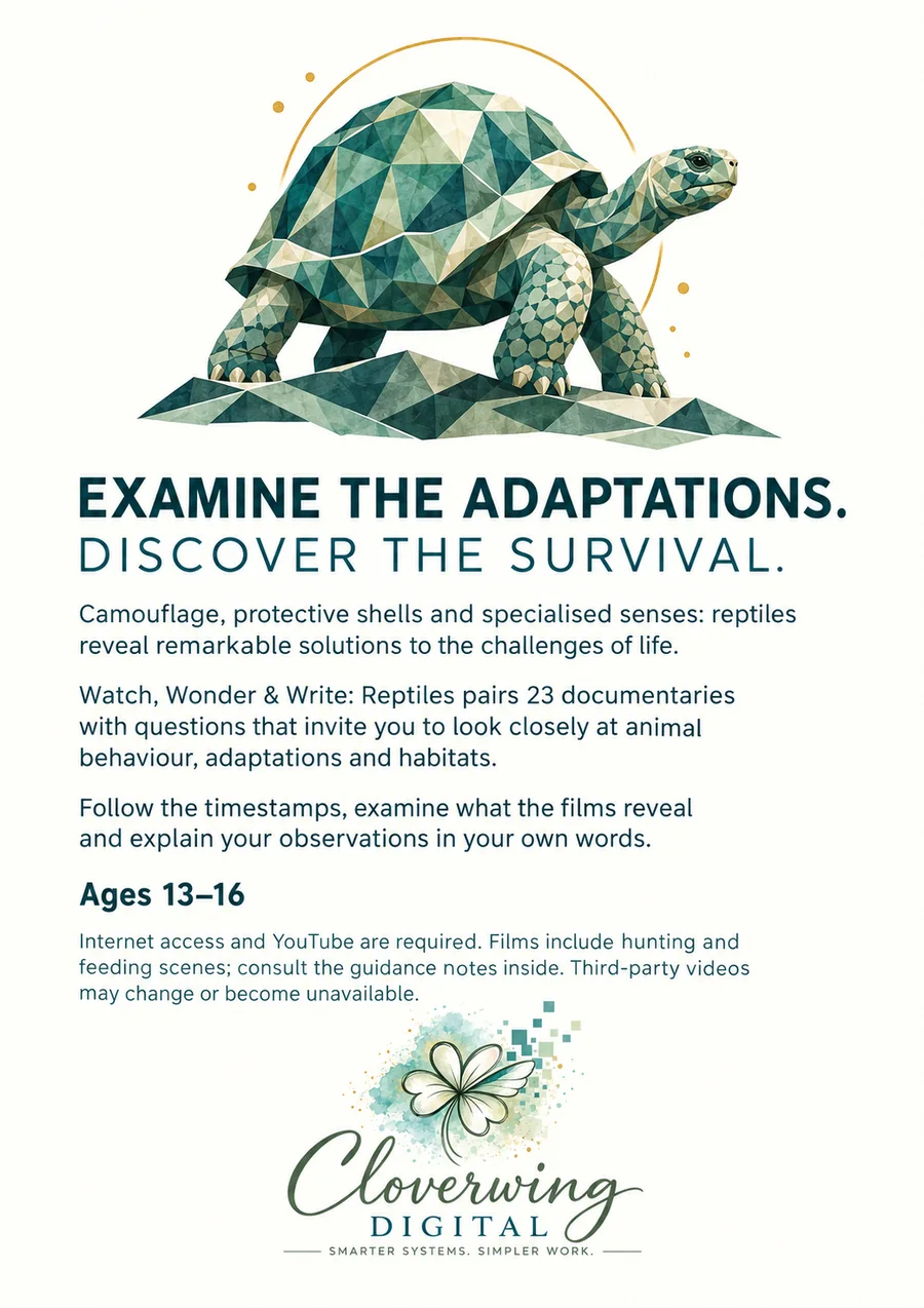 Back cover of Reptiles Workbook, Ages 13–16