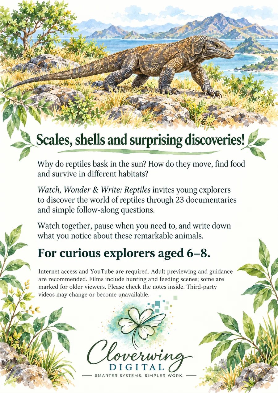 Back cover of Reptiles Workbook, Ages 6–8