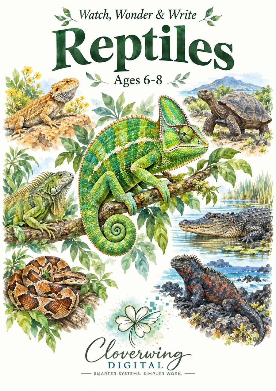Front cover of Reptiles Workbook, Ages 6 to 16