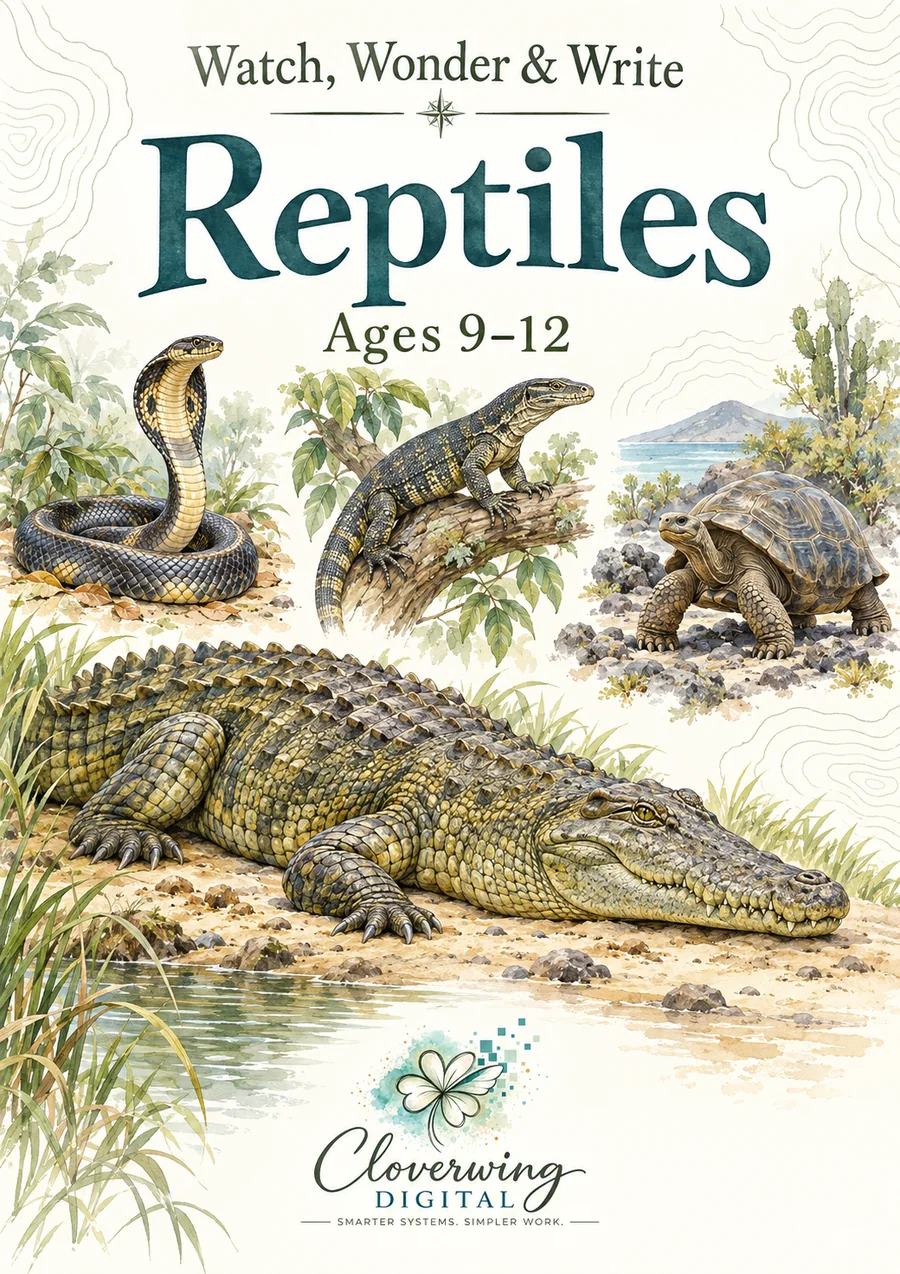 Front cover of Reptiles Workbook, Ages 9–12