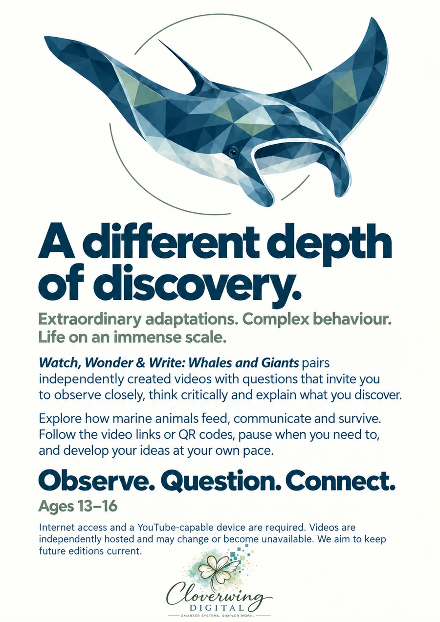 Back cover of Whales and Giants Workbook, Ages 13–16