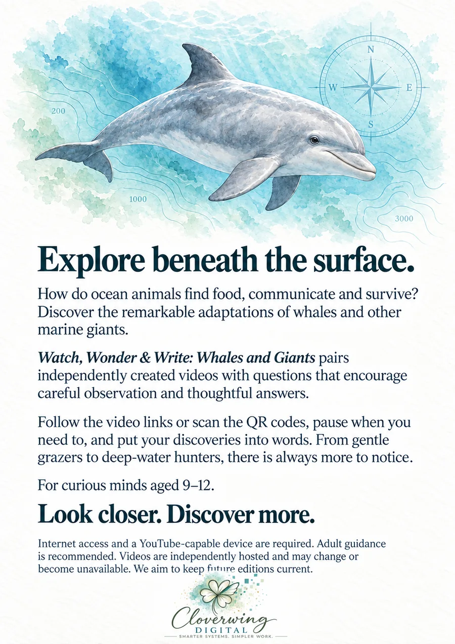 Back cover of Whales and Giants Workbook, Ages 9–12